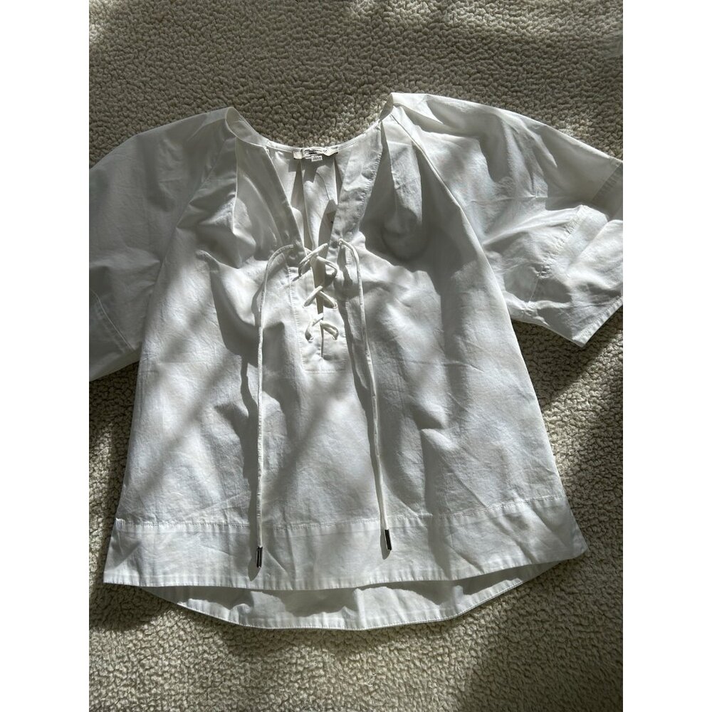 Madewell $98 Womens Short Sleeve Poplin Lace Up Top in White Size S #NW070 - Picture 7 of 12